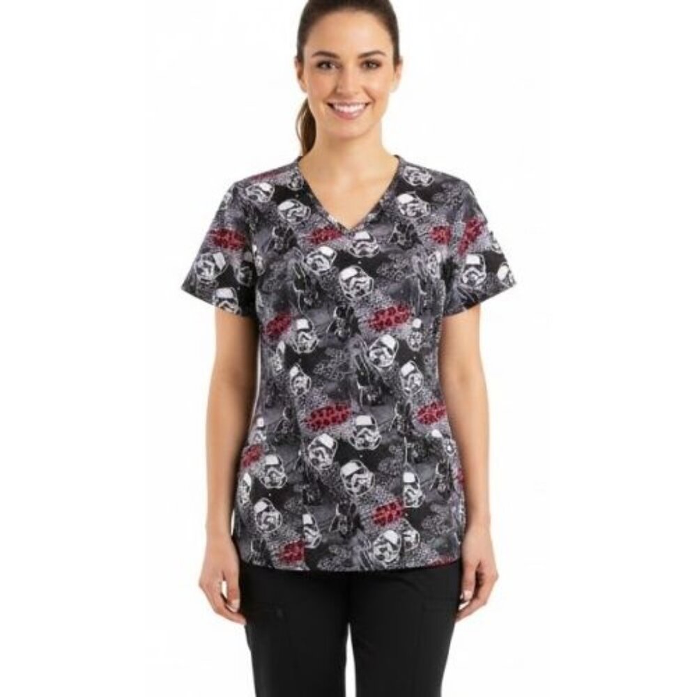 Star Wars hospital nurse scrubs top tunic black, white, pink Small - Picture 1 of 8